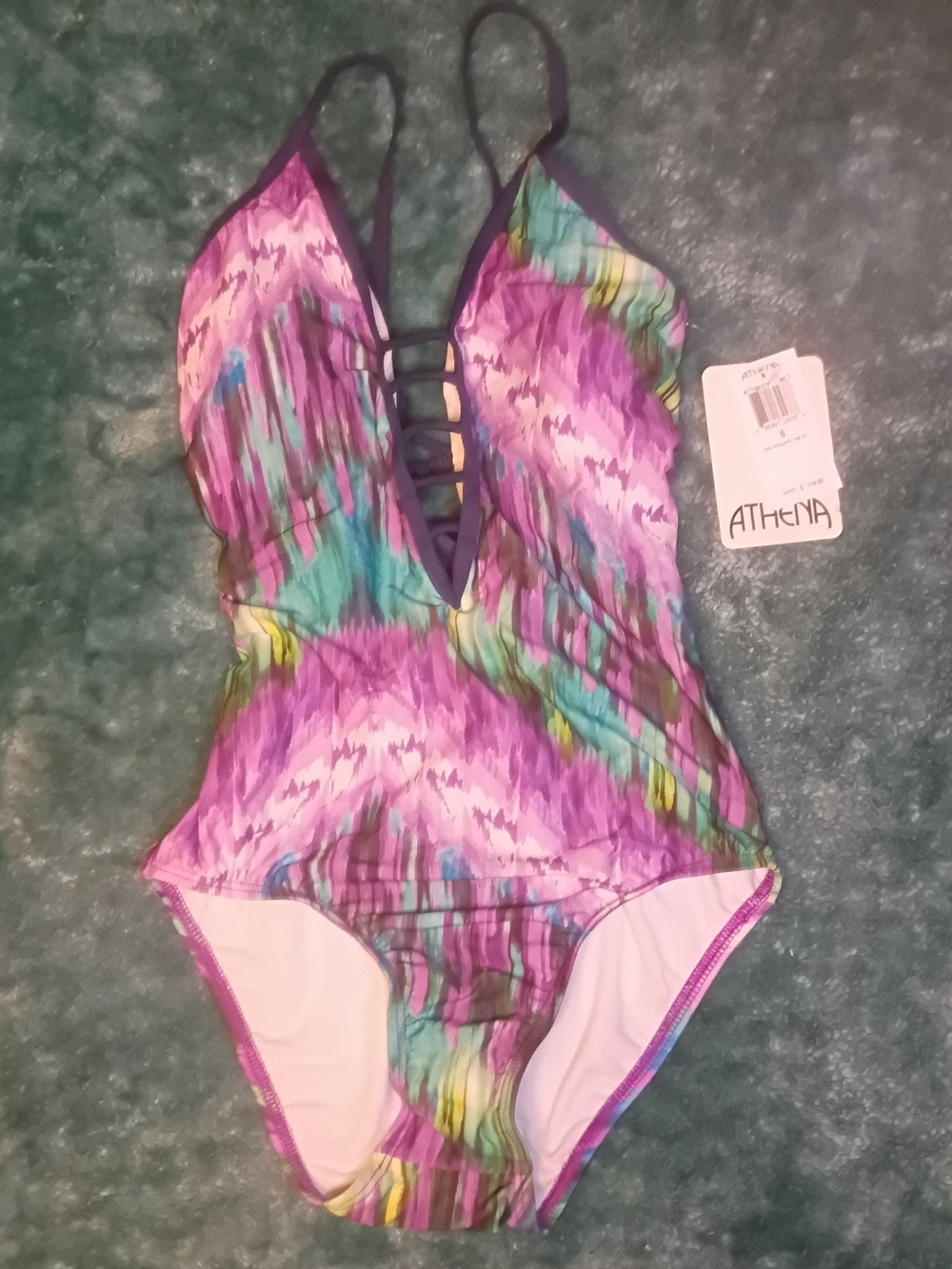 Athena brand plunge front one-piece swimsuit women's size 6